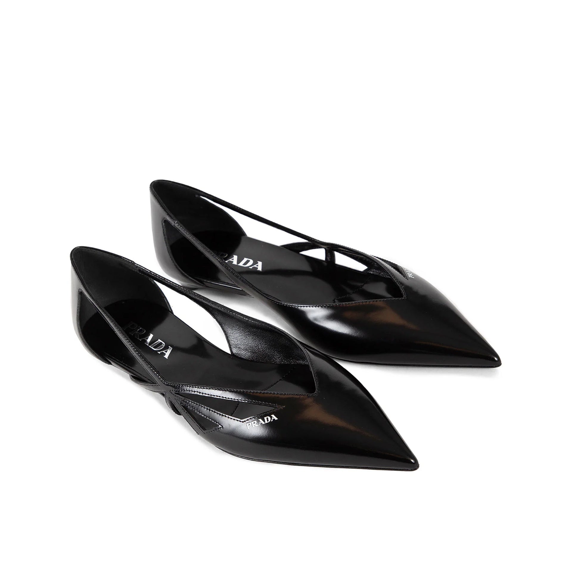 Prada Brushed Leather Cut-Out Ballerina Flats