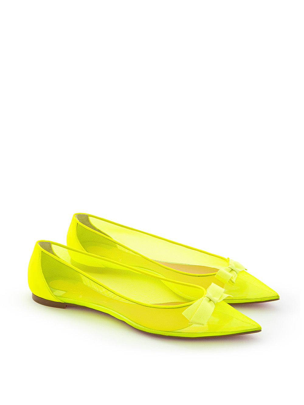 Christian Louboutin Fluo Yellow Mesh Pointed Toe Ballerina