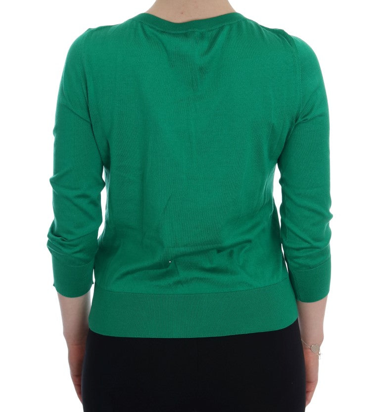 Dolce &amp; Gabbana – Verzierter grüner Seidenpullover