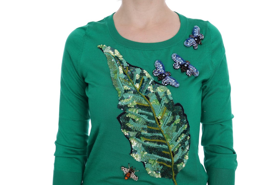 Dolce &amp; Gabbana – Verzierter grüner Seidenpullover
