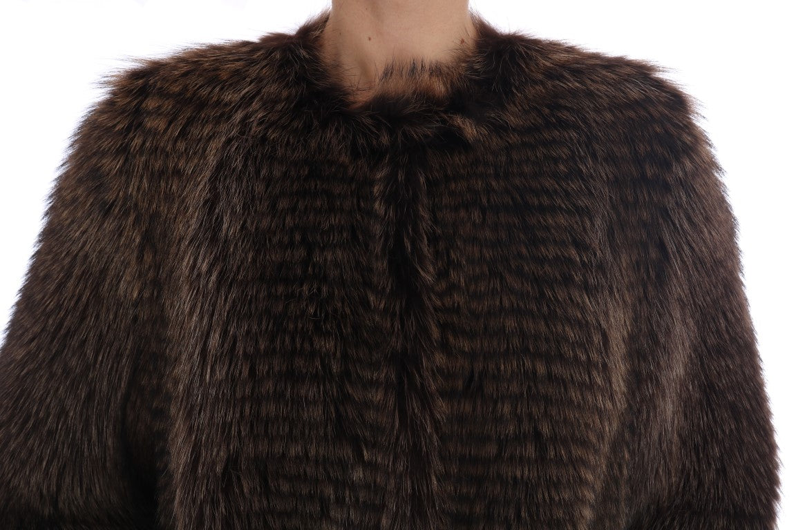 Dolce &amp; Gabbana élégant manteau mi-long en fourrure de raton laveur marron