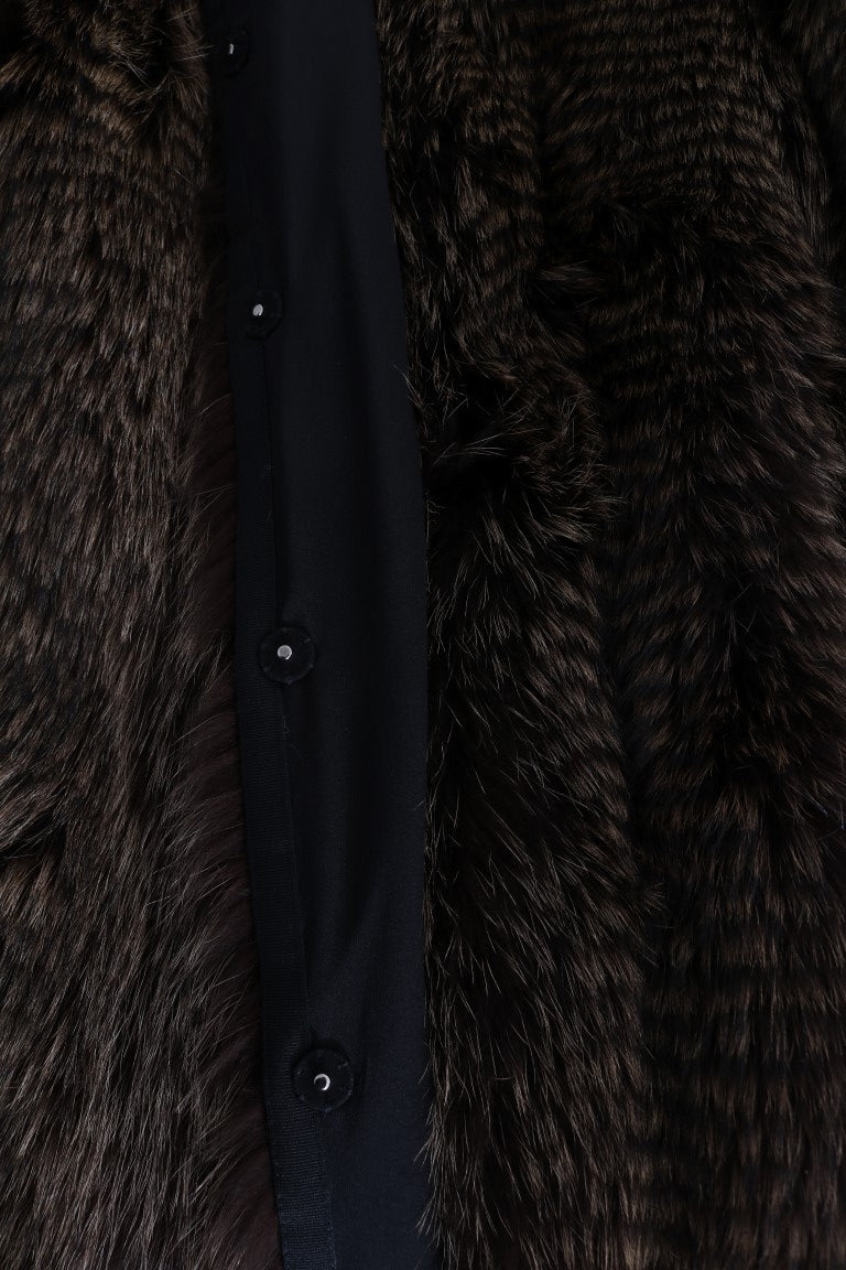 Dolce &amp; Gabbana élégant manteau mi-long en fourrure de raton laveur marron