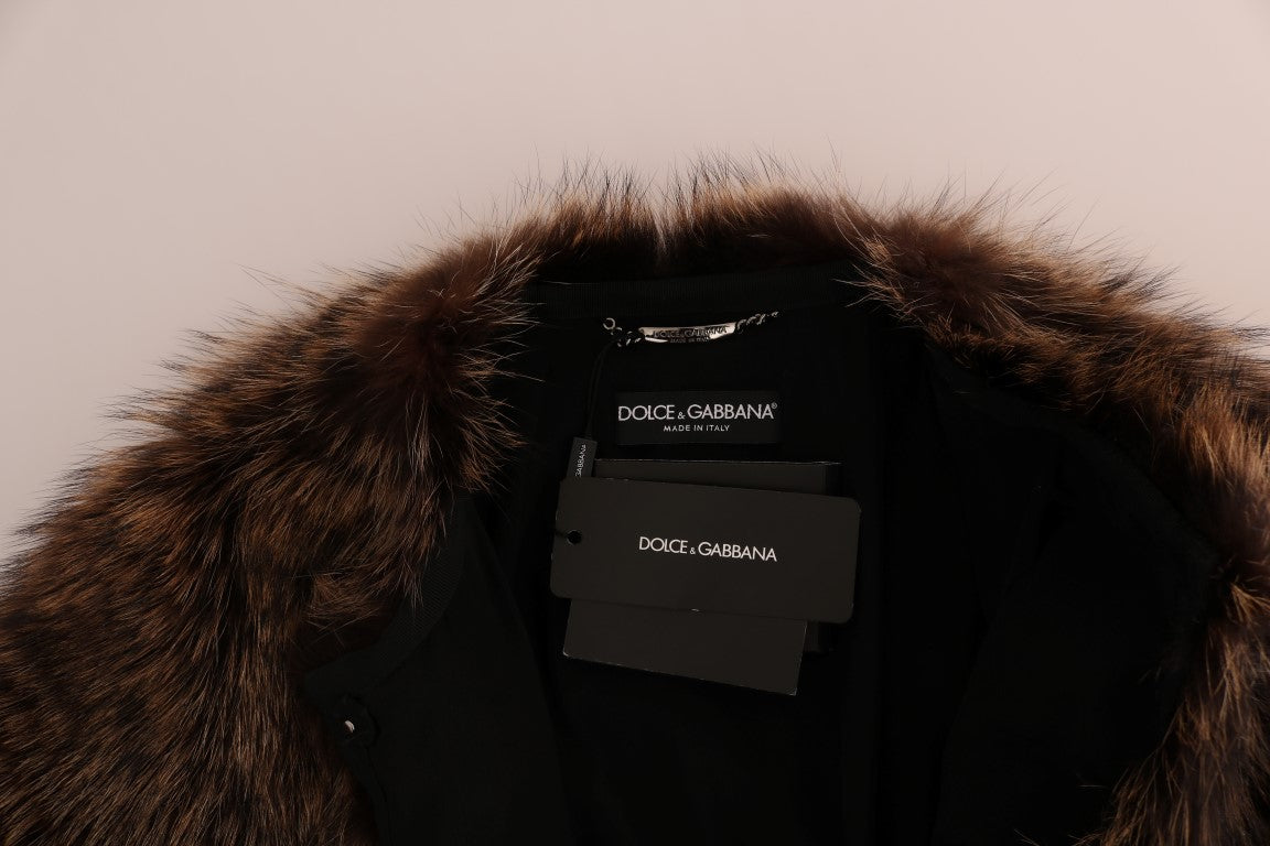 Dolce &amp; Gabbana élégant manteau mi-long en fourrure de raton laveur marron