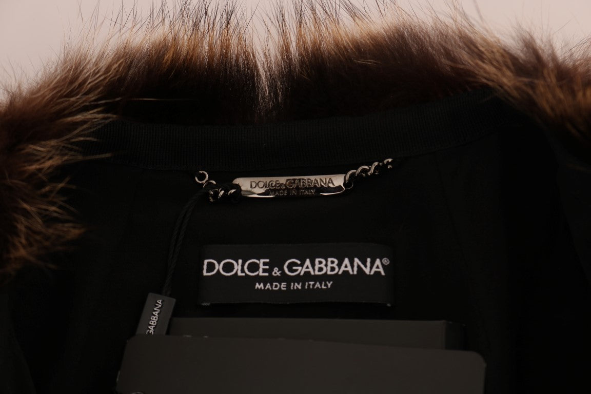 Dolce &amp; Gabbana élégant manteau mi-long en fourrure de raton laveur marron