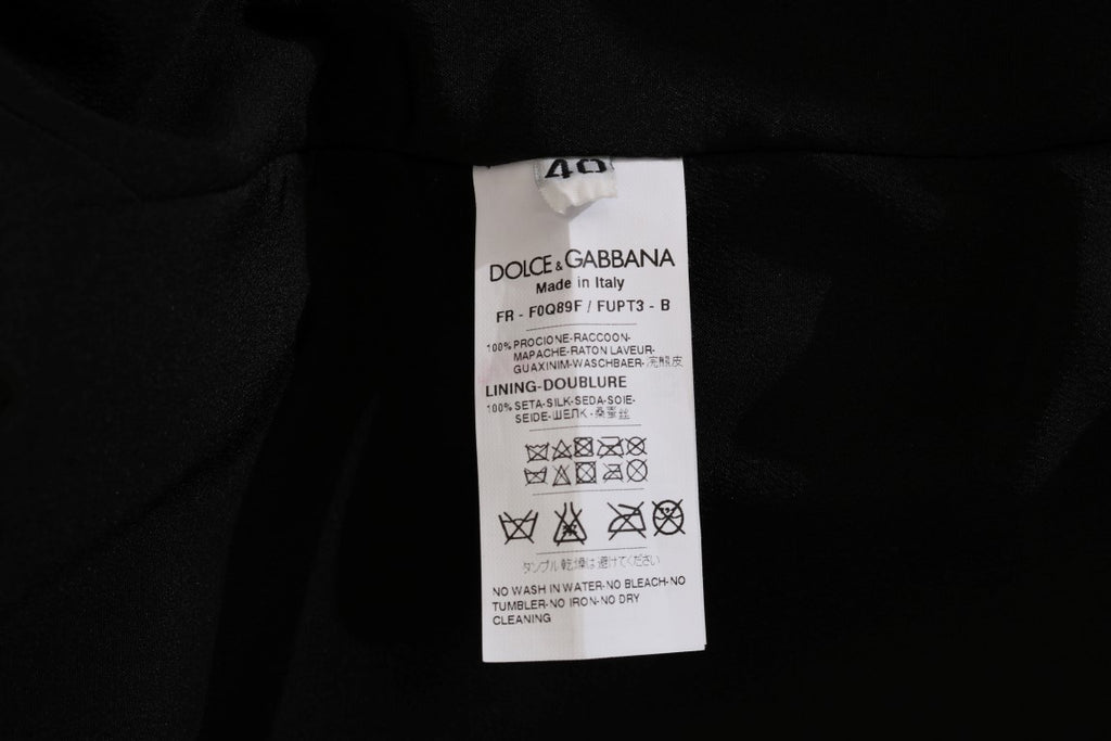 Dolce &amp; Gabbana élégant manteau mi-long en fourrure de raton laveur marron