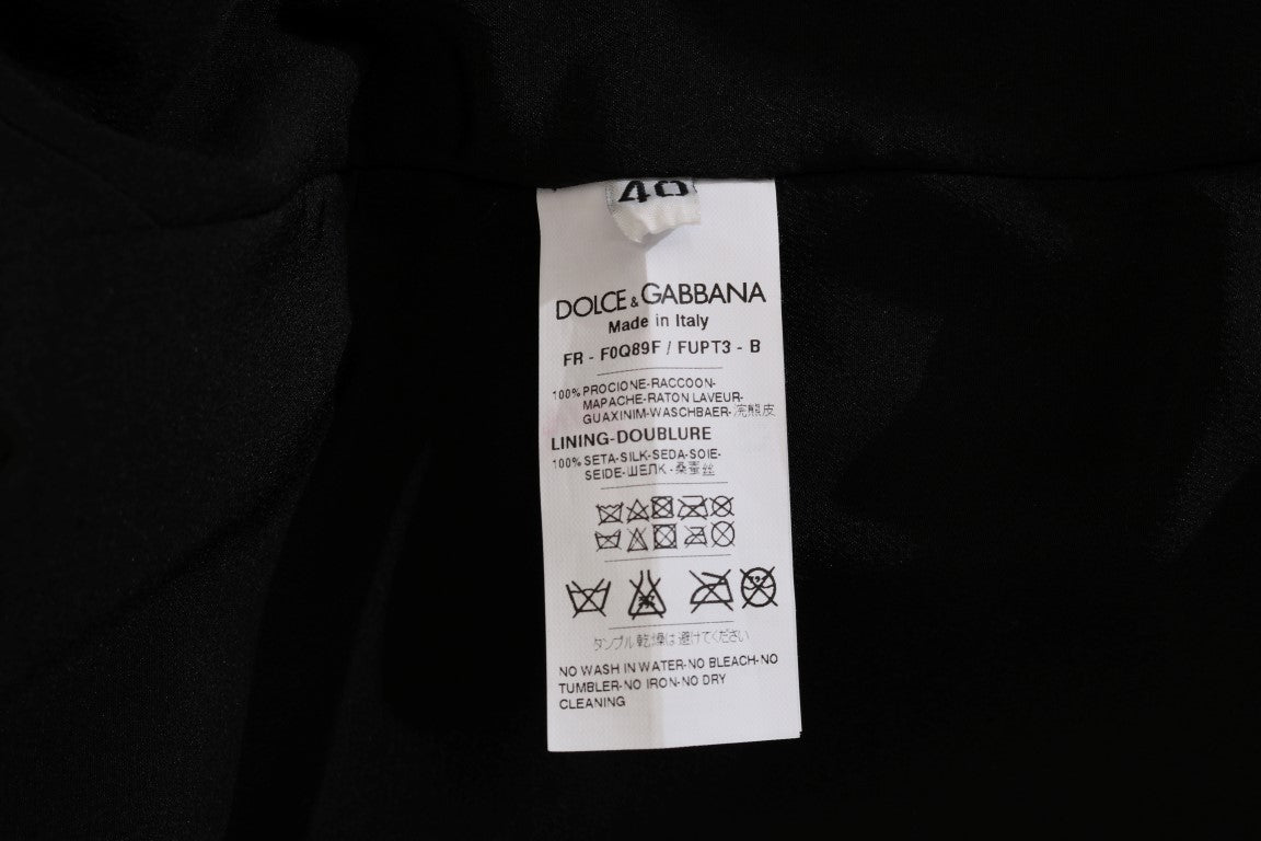 Dolce &amp; Gabbana élégant manteau mi-long en fourrure de raton laveur marron