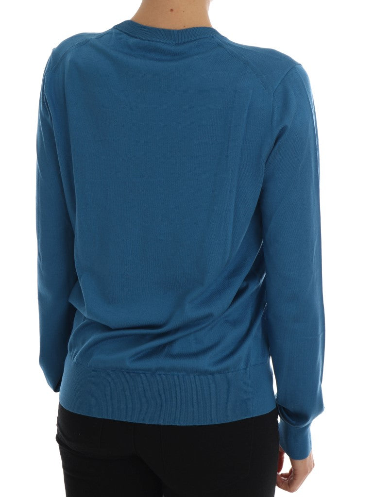 Dolce &amp; Gabbana Blauer Capri-Pullover aus Seide mit Pailletten
