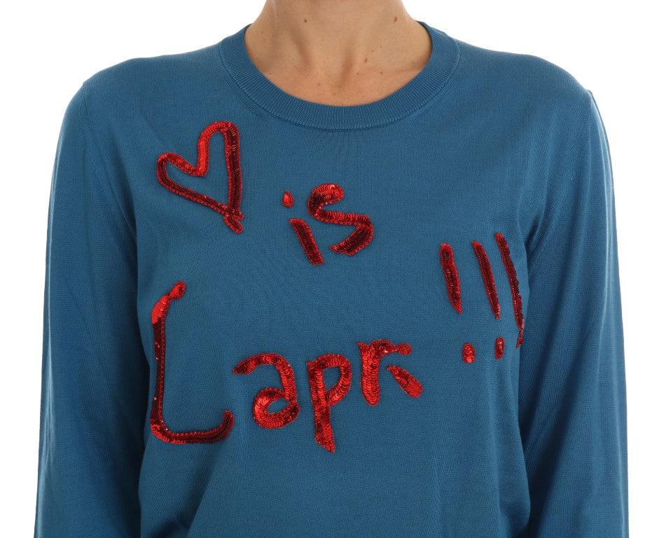 Dolce &amp; Gabbana Blauer Capri-Pullover aus Seide mit Pailletten