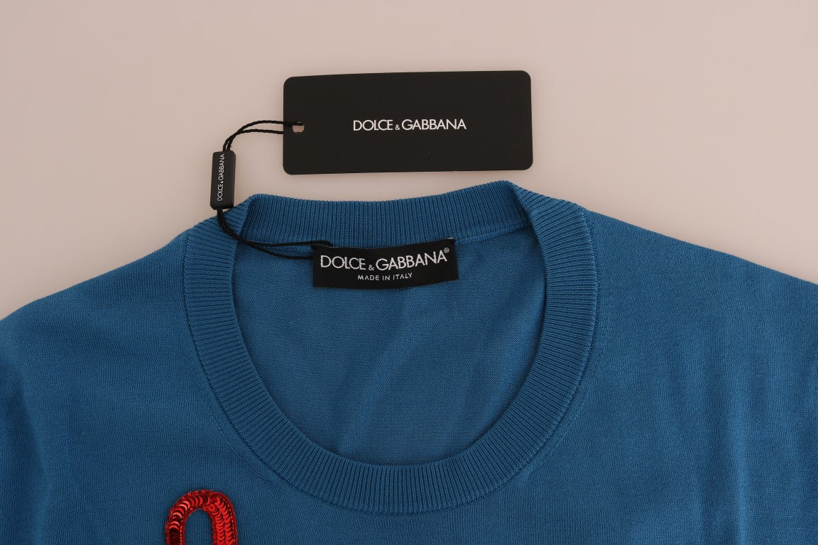 Dolce &amp; Gabbana Blauer Capri-Pullover aus Seide mit Pailletten
