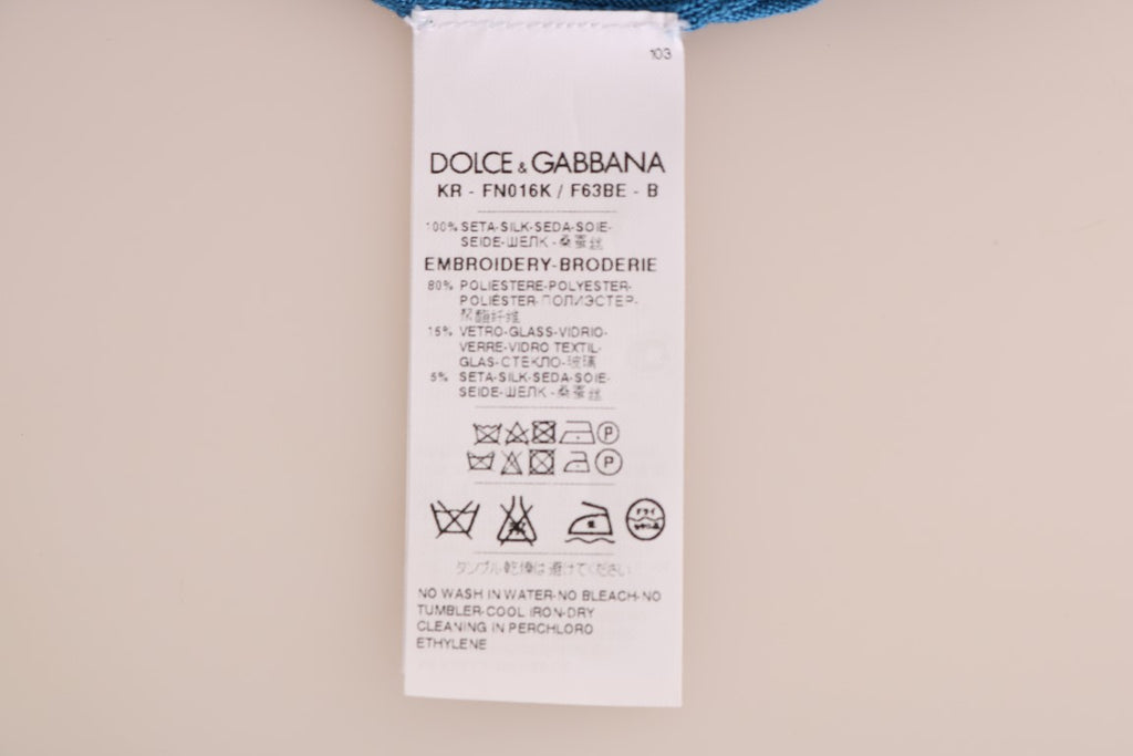 Dolce &amp; Gabbana Blauer Capri-Pullover aus Seide mit Pailletten