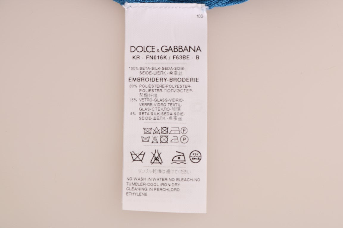 Dolce &amp; Gabbana Blauer Capri-Pullover aus Seide mit Pailletten