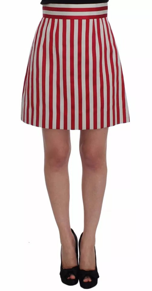 Jupe au-dessus du genou à rayures rouges argentées Dolce &amp; Gabbana