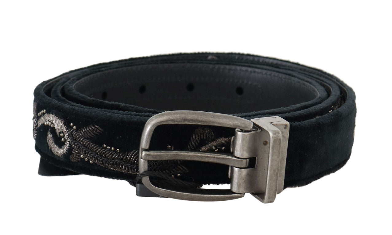 Ceinture élégante en coton et cuir noir pour homme Dolce &amp; Gabbana