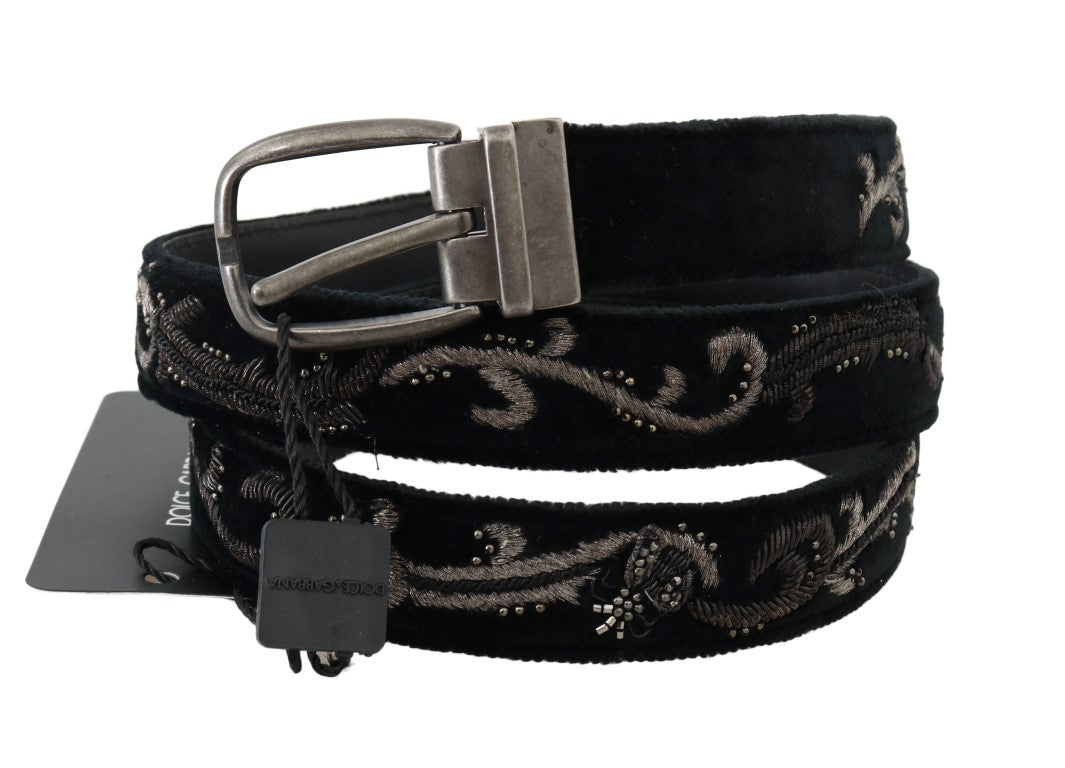 Ceinture élégante en coton et cuir noir pour homme Dolce &amp; Gabbana