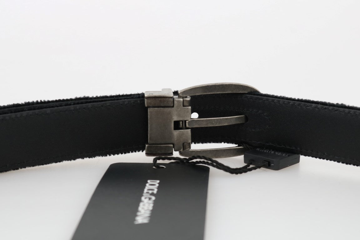 Ceinture élégante en coton et cuir noir pour homme Dolce &amp; Gabbana