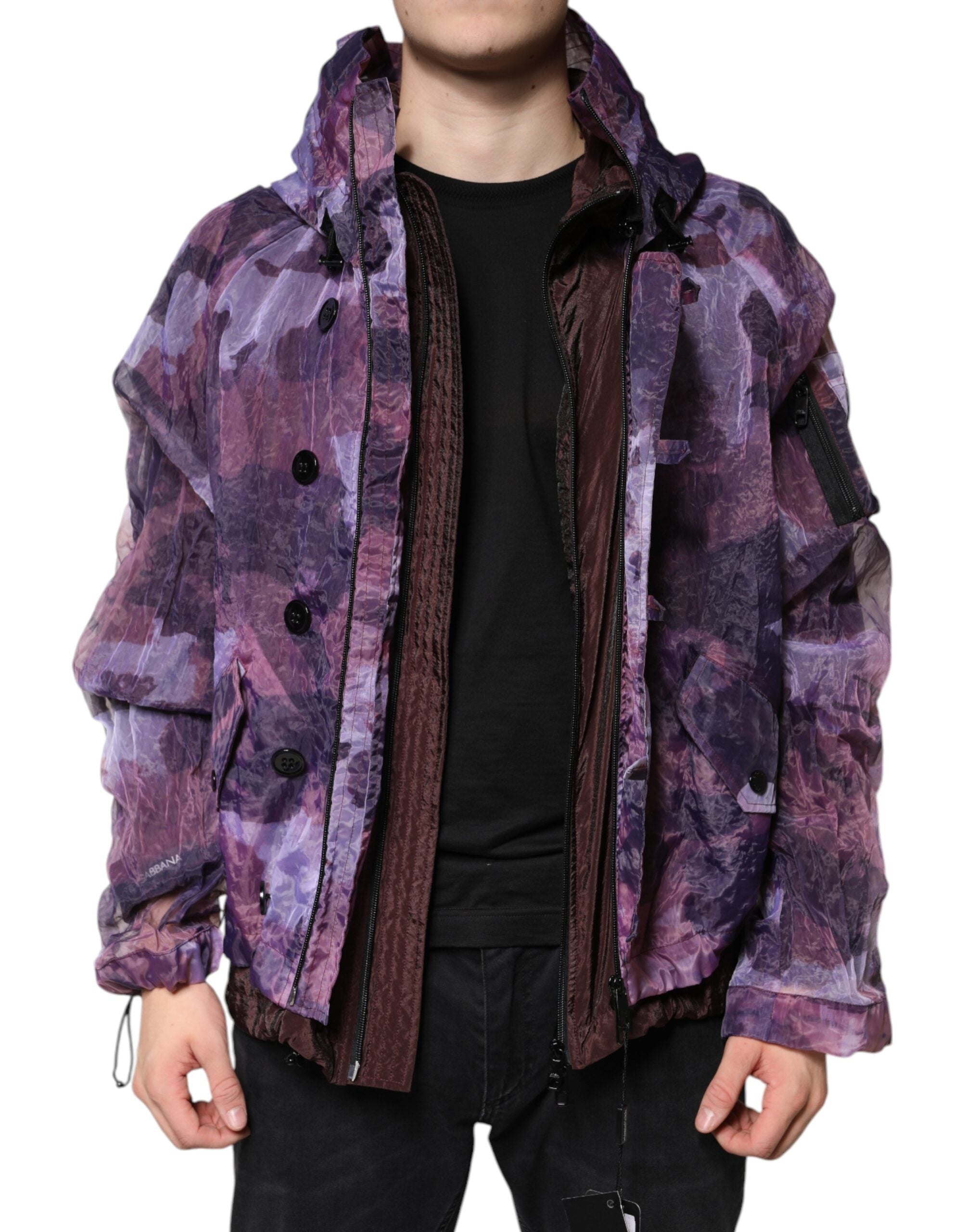 Dolce &amp; Gabbana Lila Camouflage Kapuzen-Blousonjacke für Herren