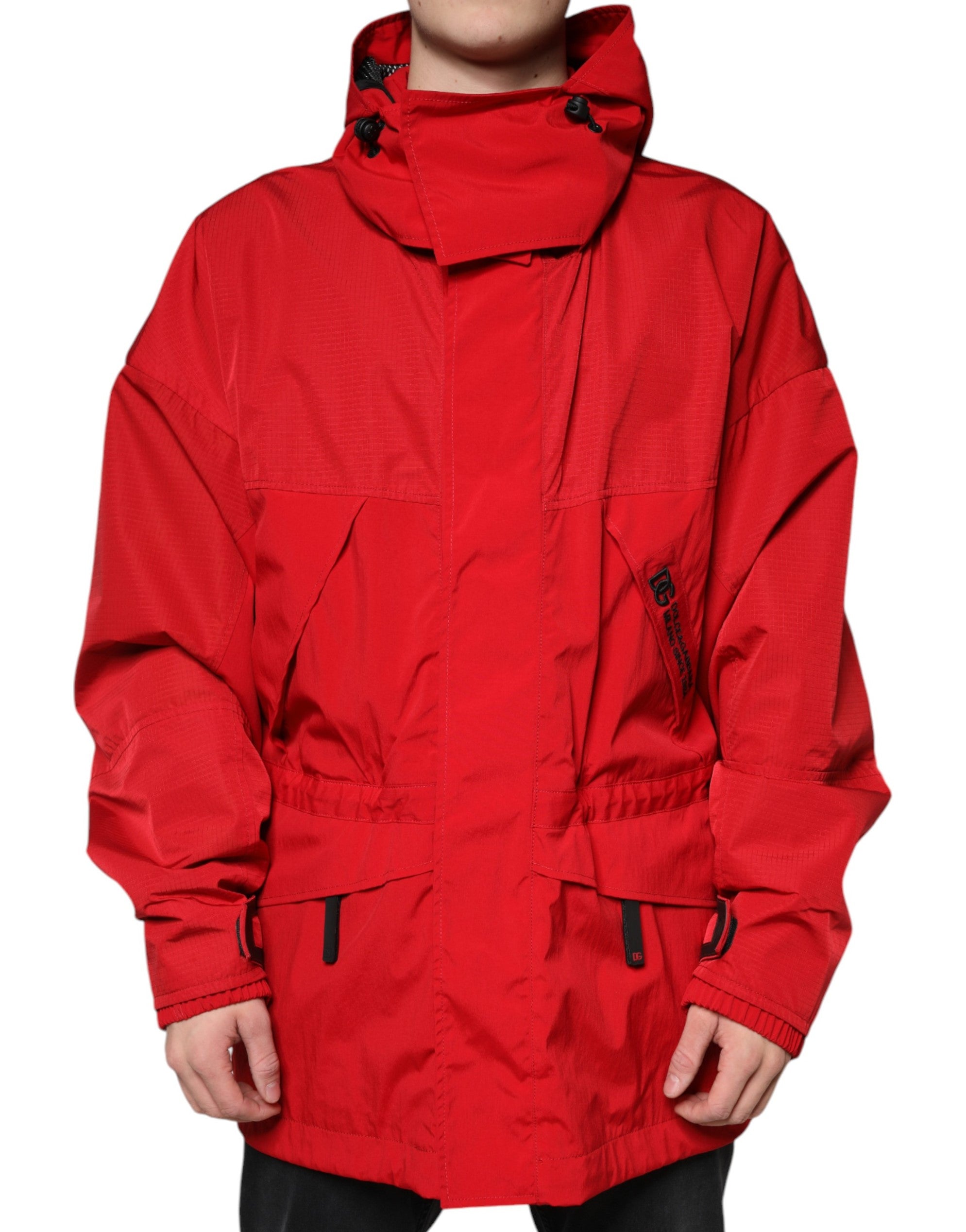 Dolce &amp; Gabbana – Rote Nylon-Parkajacke mit durchgehendem Reißverschluss für Herren