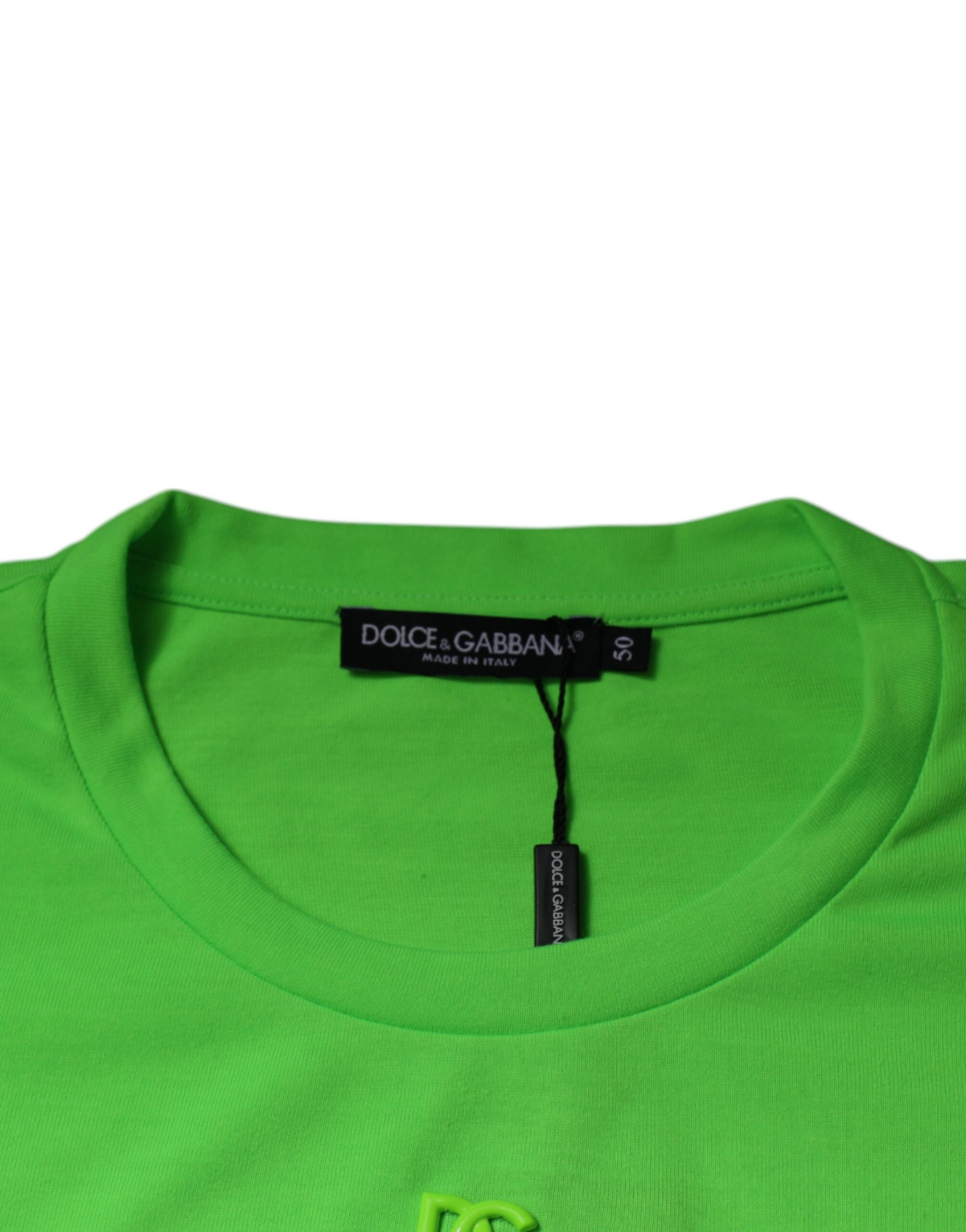 T-shirt ras du cou en coton vert Dolce &amp; Gabbana avec logo DG
