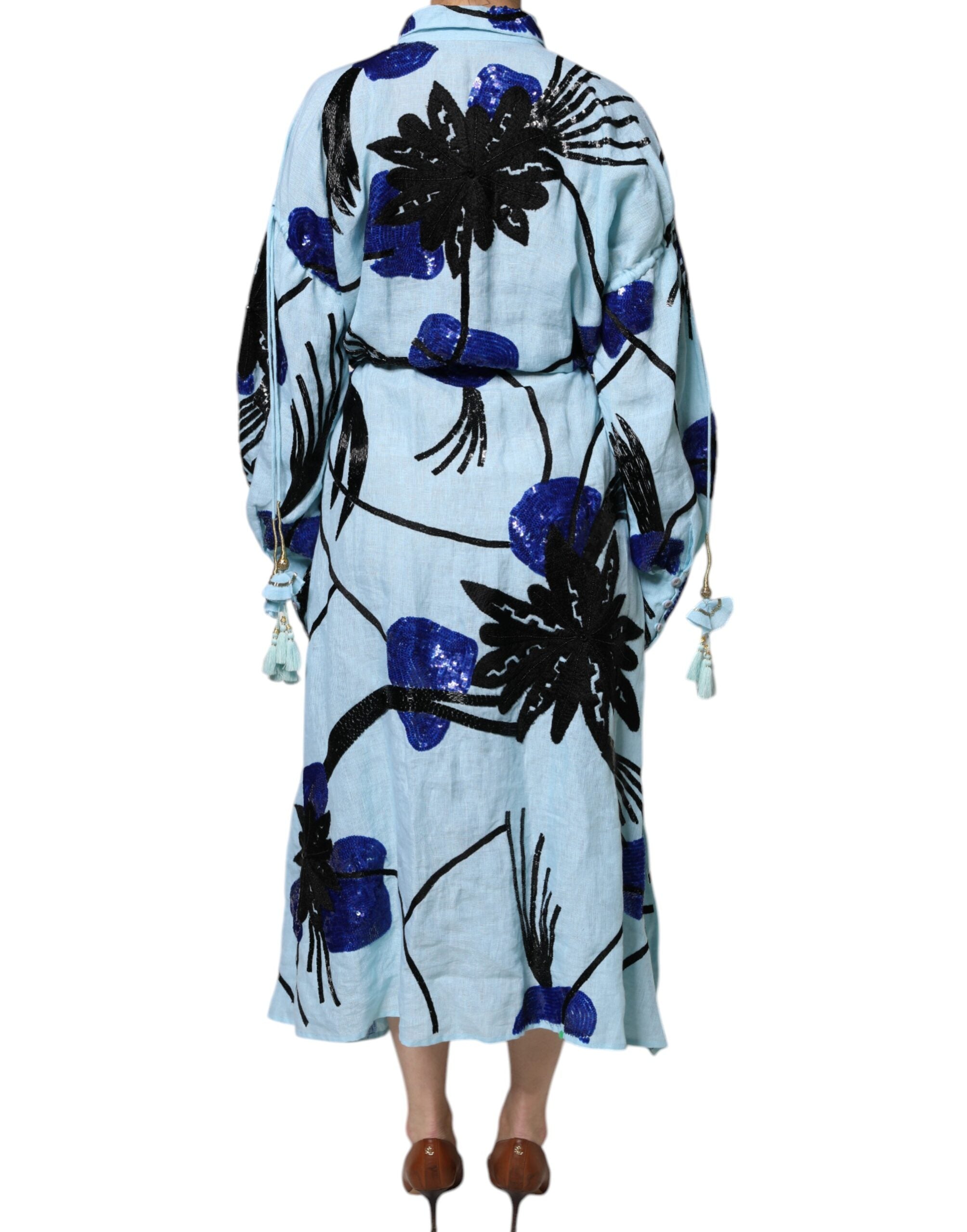Robe chemise longue bleu clair à fleurs Christian Pellizzari