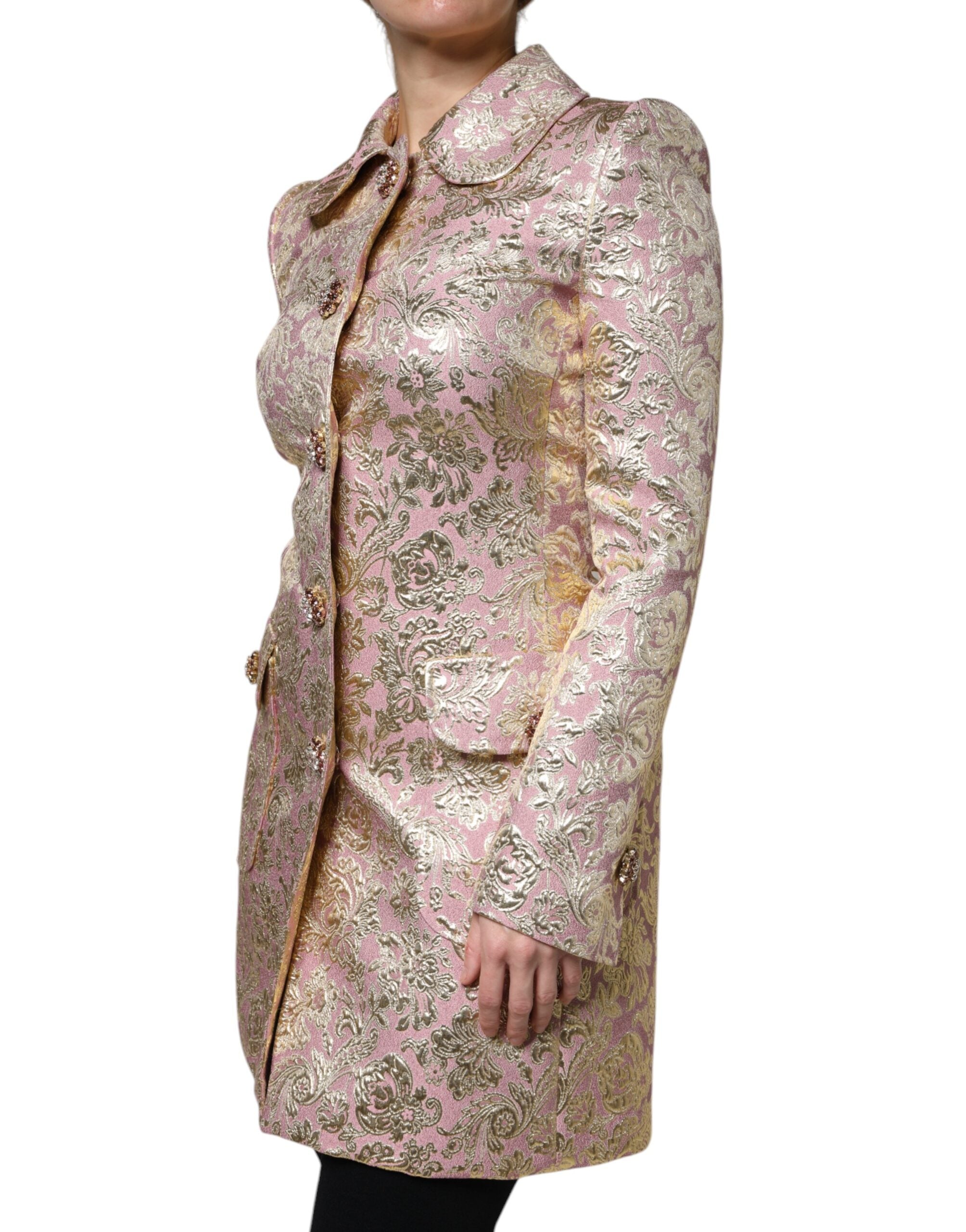 Dolce &amp; Gabbana Veste manteau en jacquard métallisé or rose à boutons bijoux
