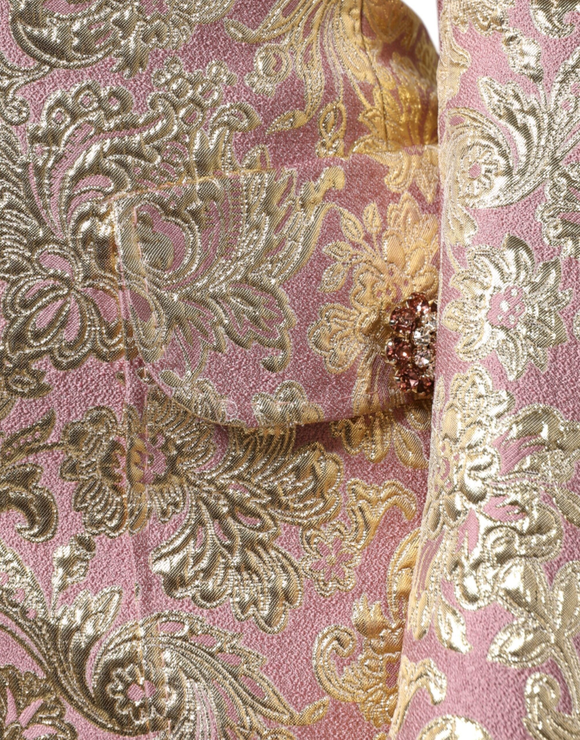 Dolce &amp; Gabbana Veste manteau en jacquard métallisé or rose à boutons bijoux