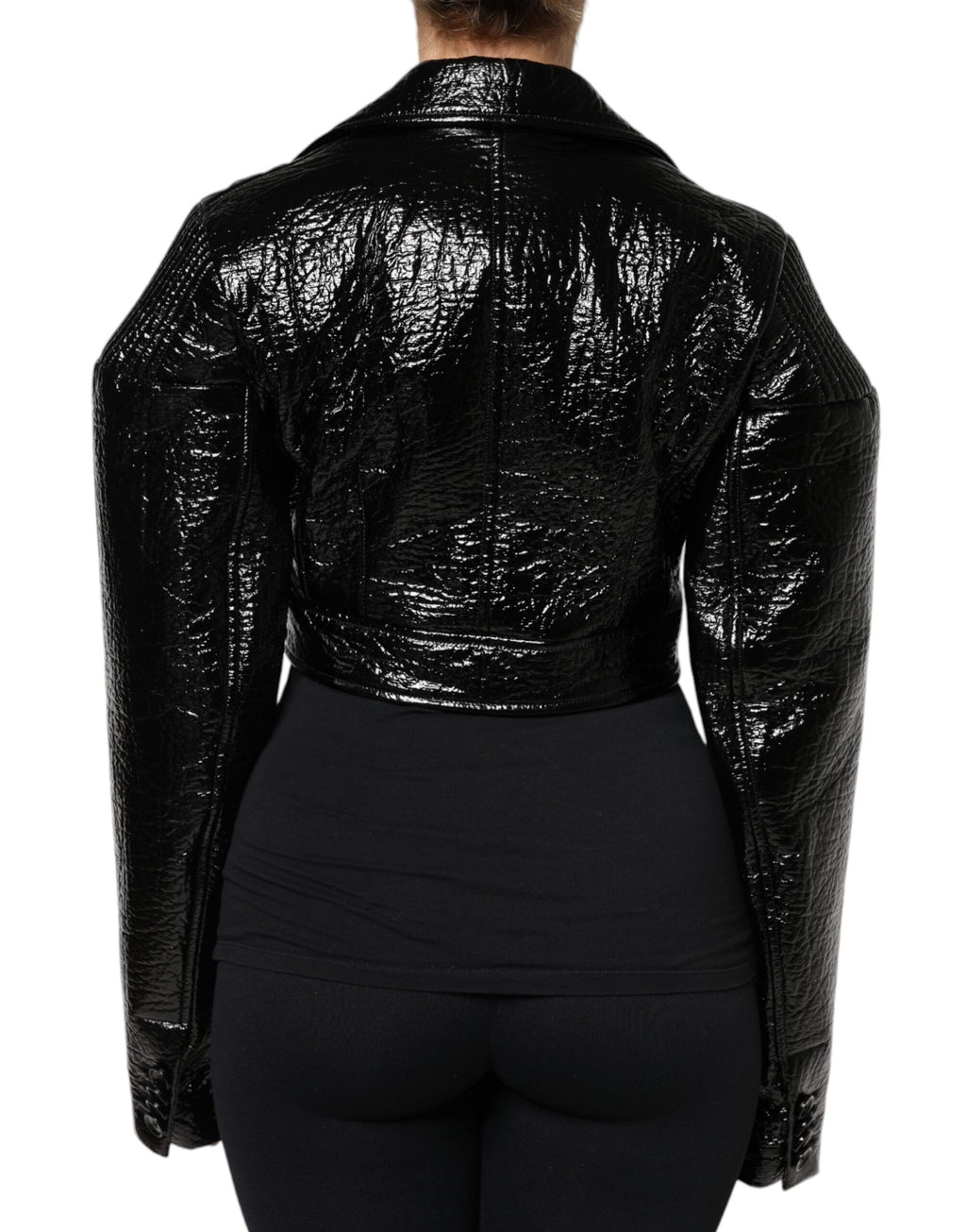 Dolce &amp; Gabbana – Kurze, langärmlige Manteljacke aus schwarzem Leder