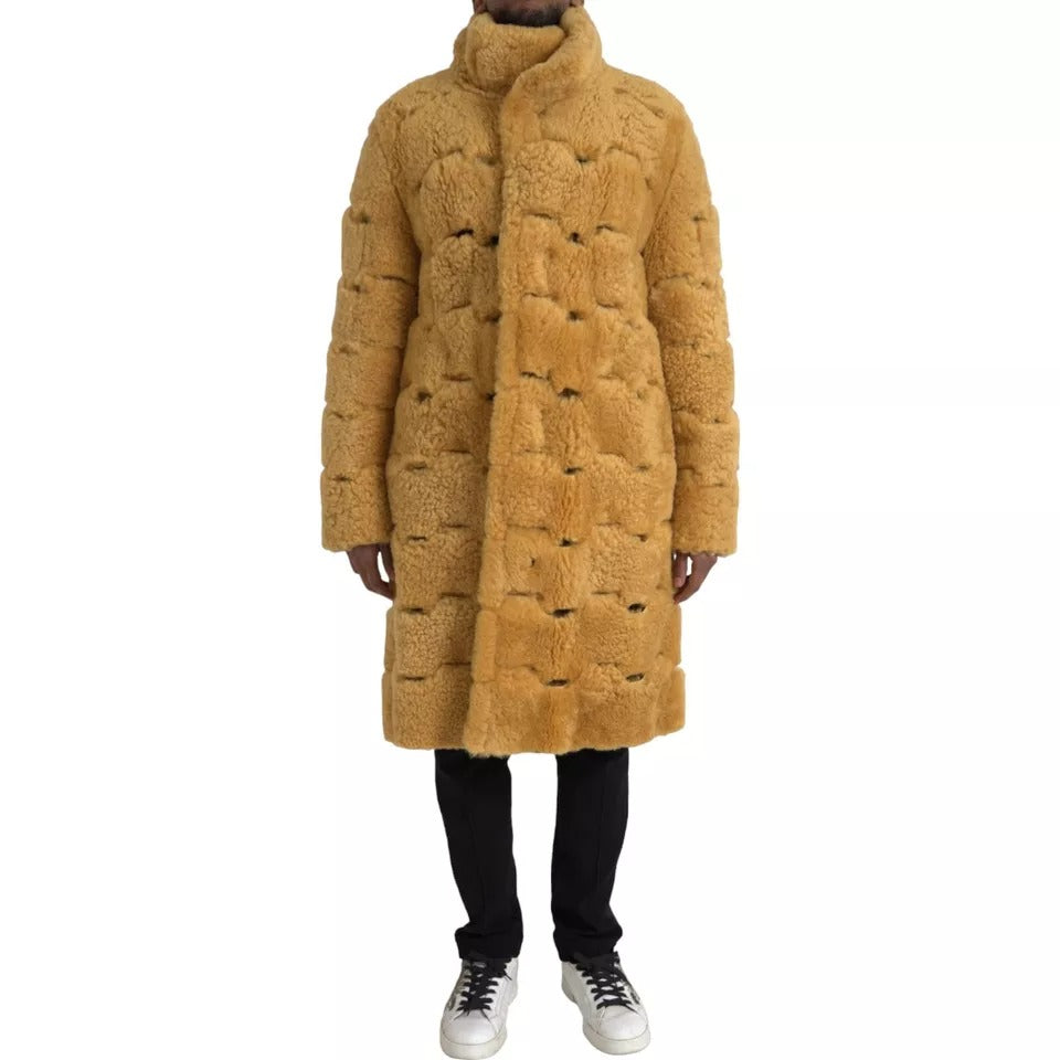 Bottega Veneta Gelbe, lange Teddy-Manteljacke aus Wolle