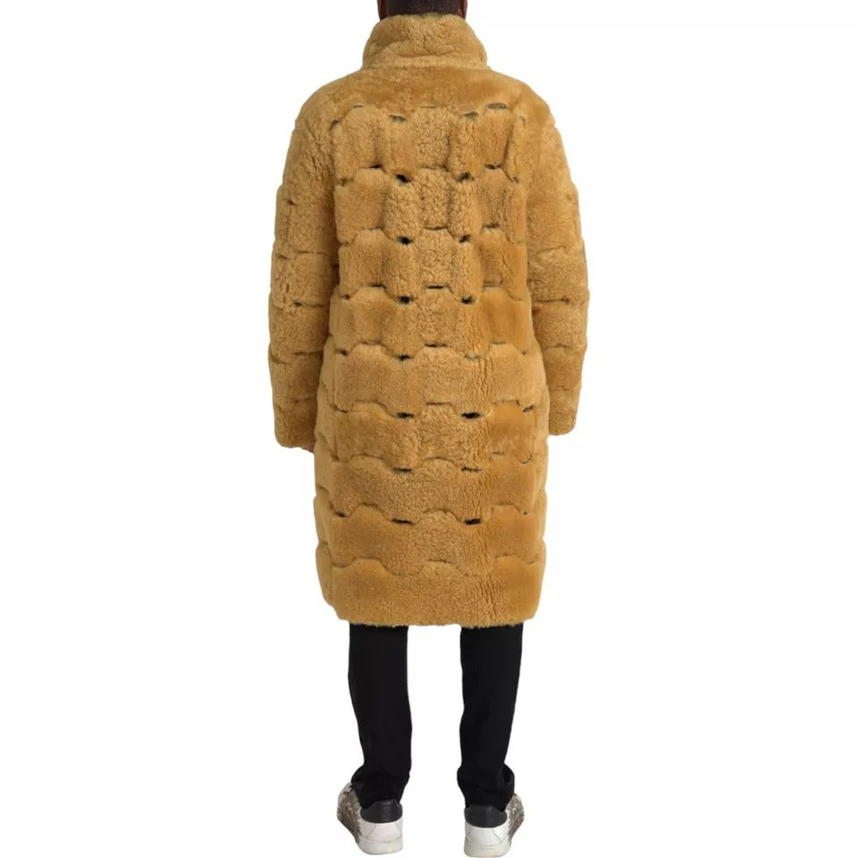 Bottega Veneta Gelbe, lange Teddy-Manteljacke aus Wolle