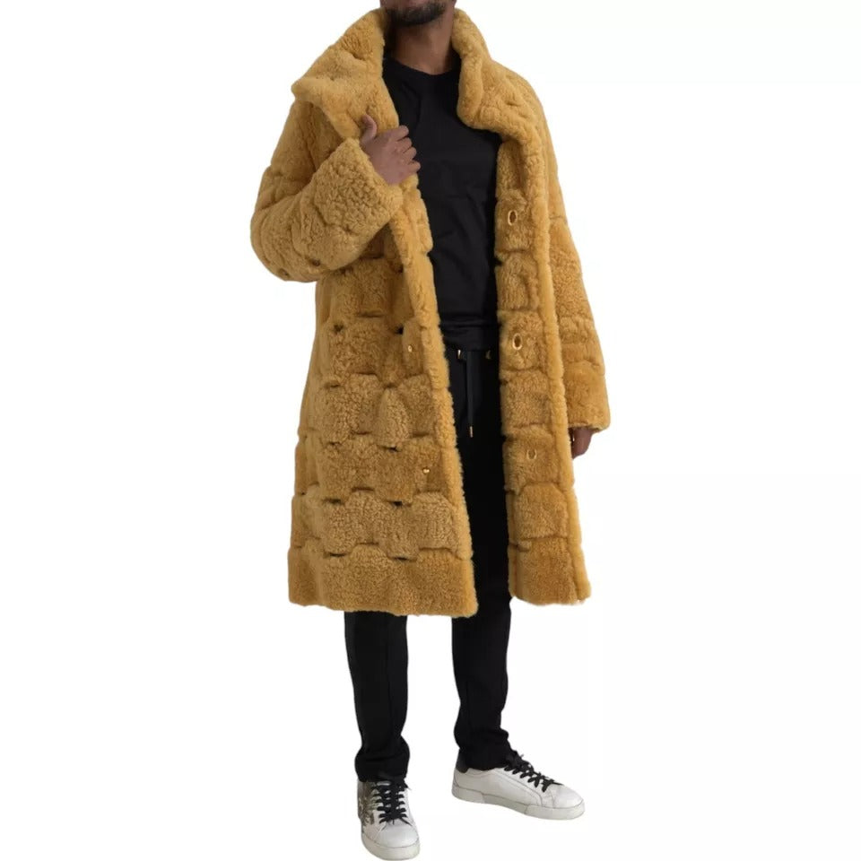 Bottega Veneta Gelbe, lange Teddy-Manteljacke aus Wolle