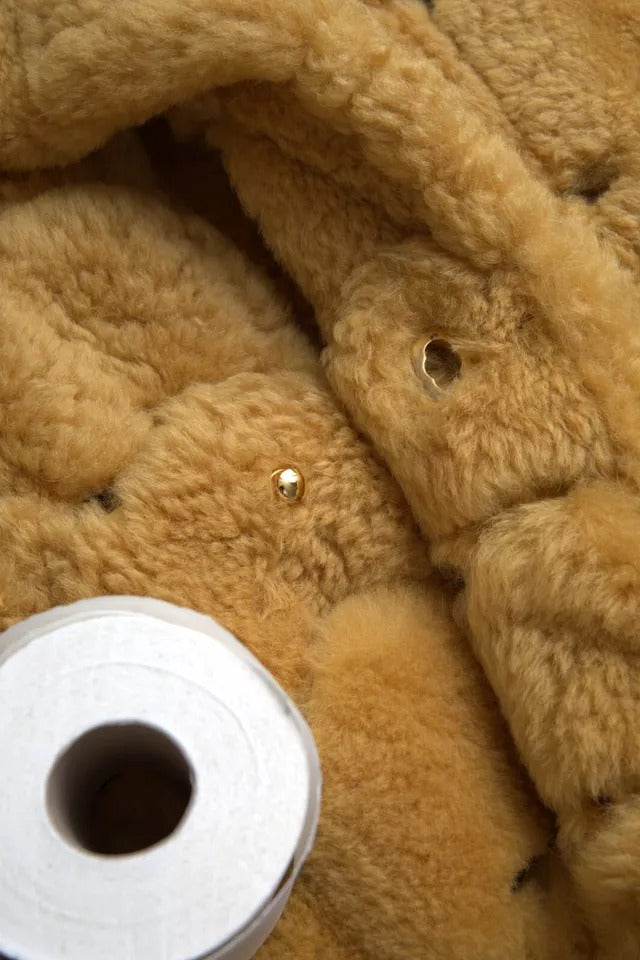 Bottega Veneta Gelbe, lange Teddy-Manteljacke aus Wolle