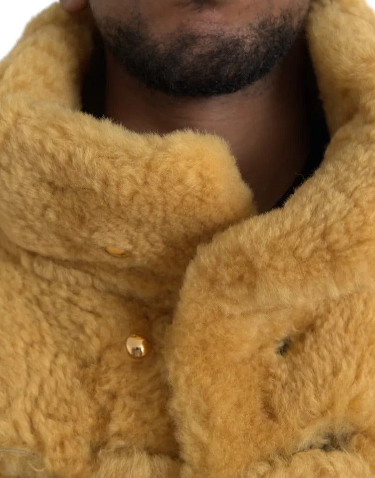 Bottega Veneta Gelbe, lange Teddy-Manteljacke aus Wolle