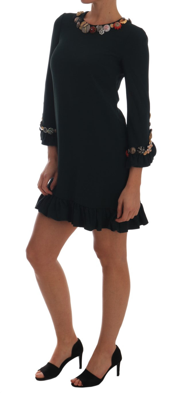 Robe trapèze ornée de cristaux émeraude Dolce &amp; Gabbana
