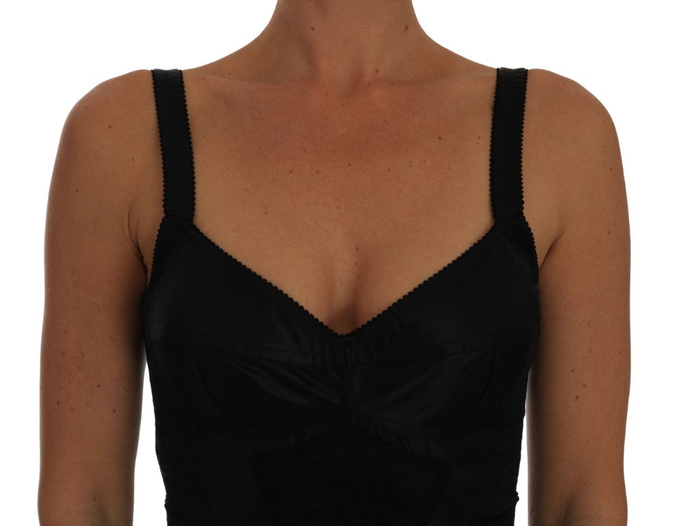 Dolce &amp; Gabbana – Eleganter, schwarzer Stretch-Bodysuit mit Blumenmuster