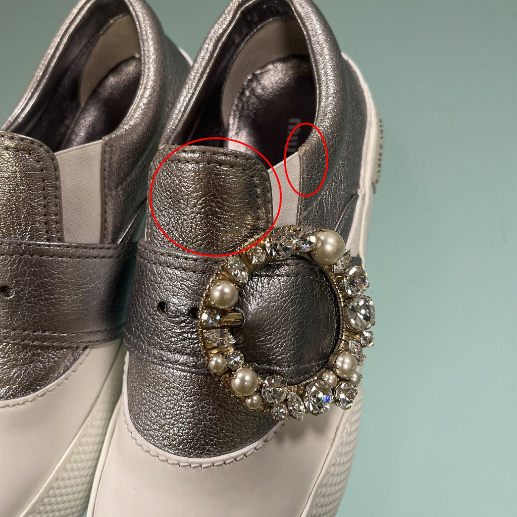 Miu Miu Leather Crystal Sneakers - WOMEN SHOES - MIU MIU - Tluxy New