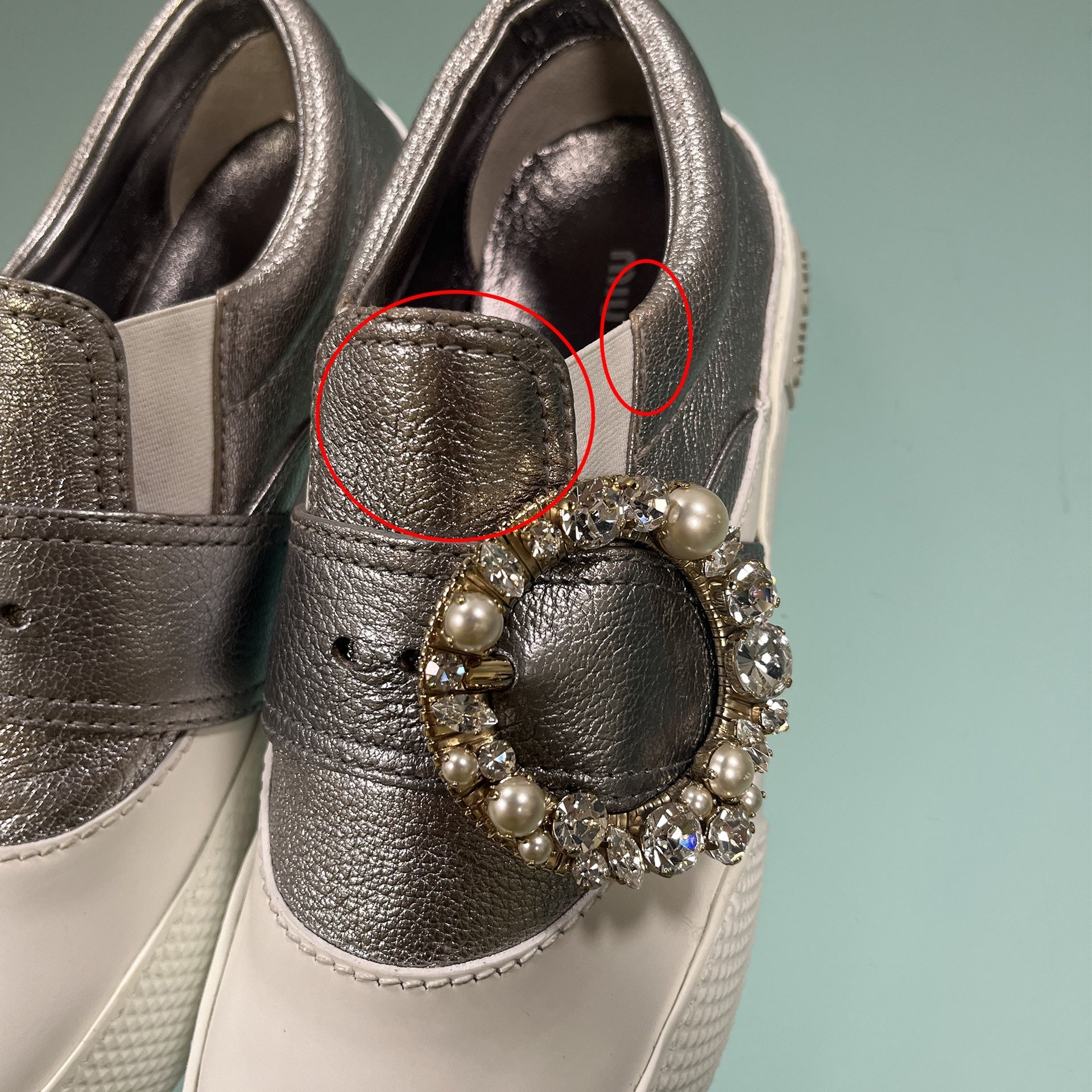 Miu Miu Leather Crystal Sneakers - WOMEN SHOES - MIU MIU - Tluxy New