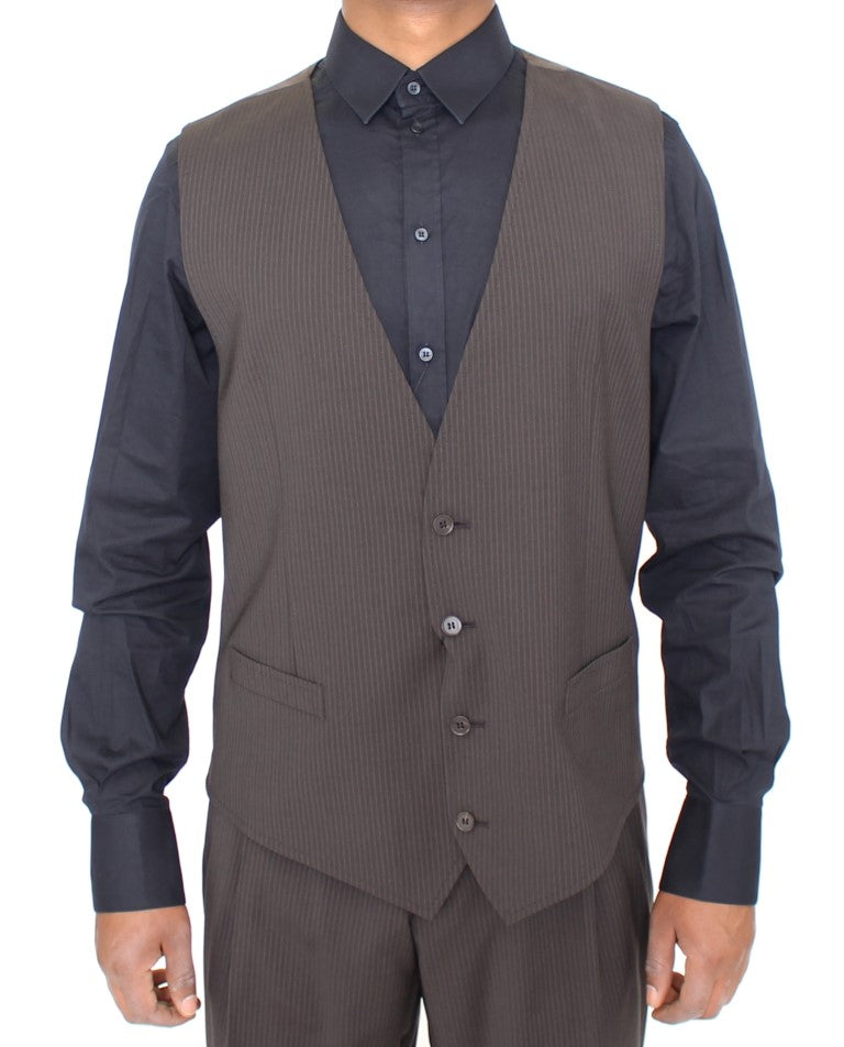 Dolce &amp; Gabbana - Robe-gilet élégante en laine à rayures marron