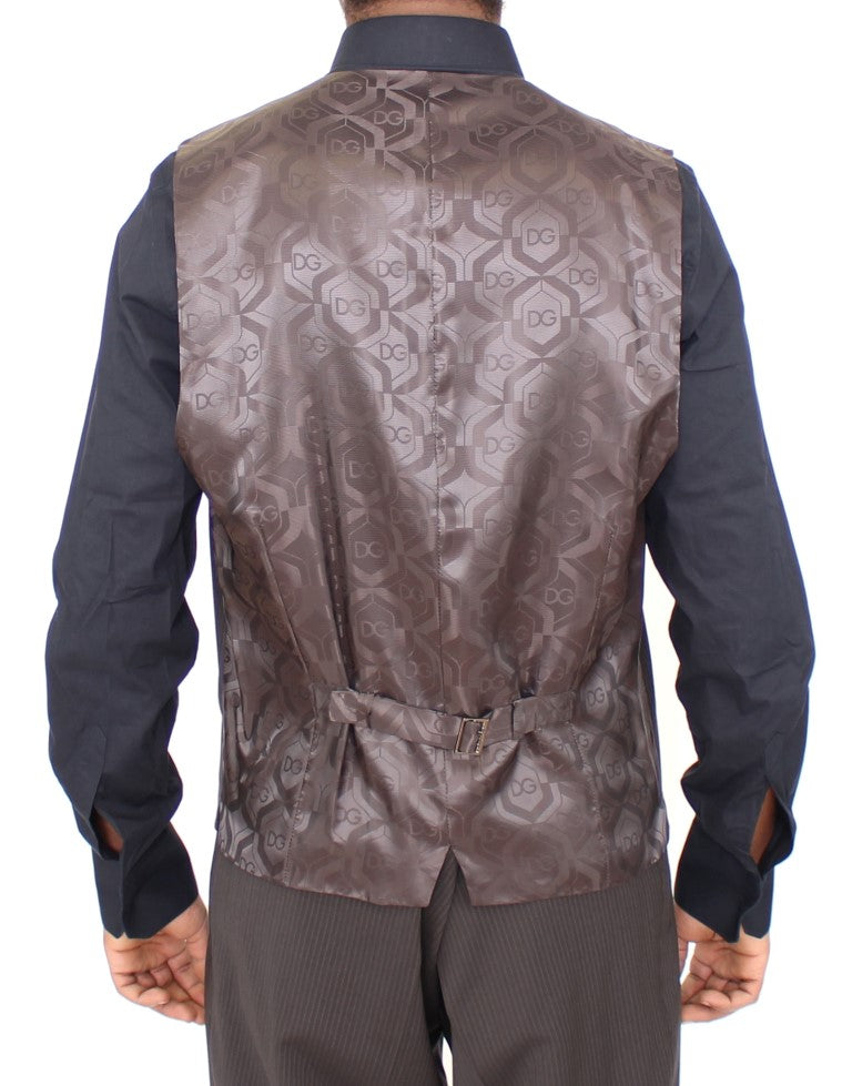 Dolce &amp; Gabbana - Robe-gilet élégante en laine à rayures marron