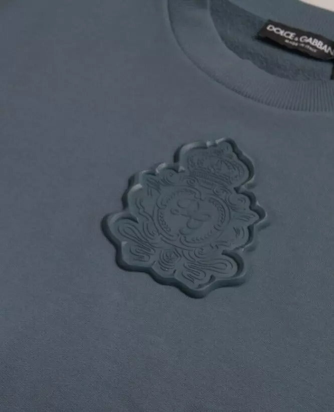 Pull ras du cou en coton bleu avec patch logo Dolce &amp; Gabbana pour homme
