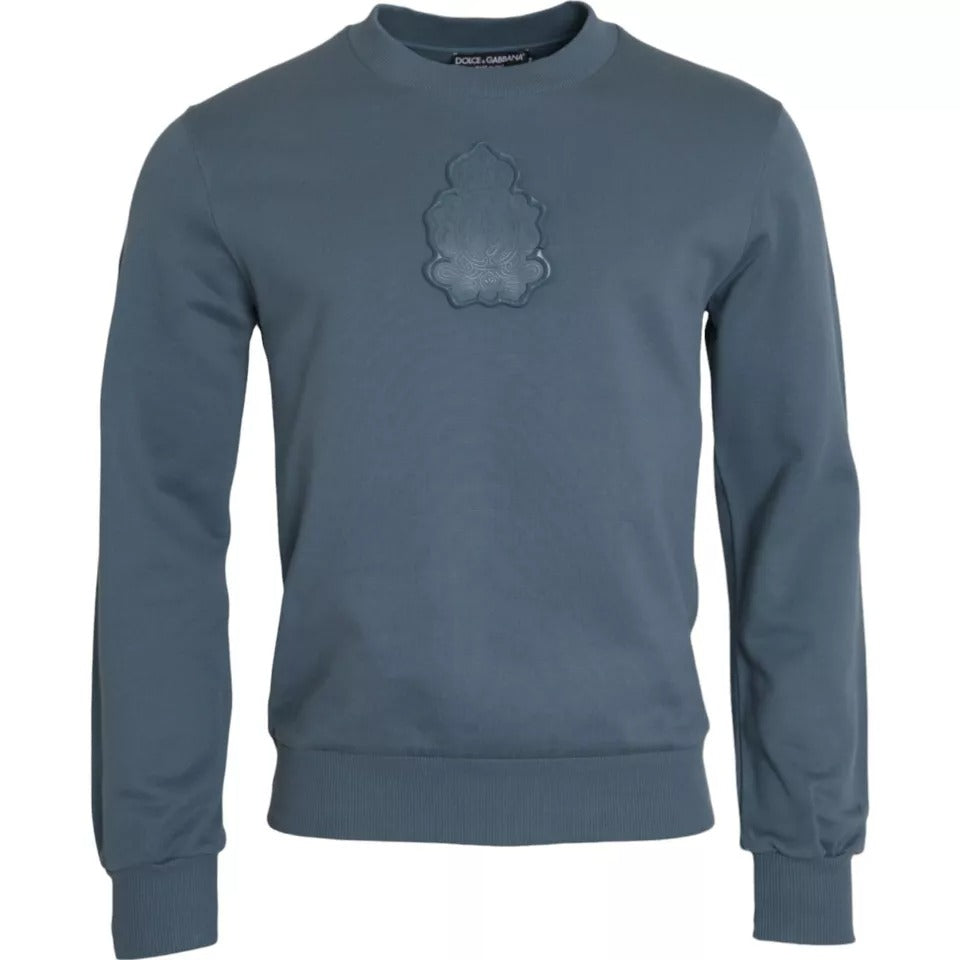 Pull ras du cou en coton bleu avec patch logo Dolce &amp; Gabbana pour homme