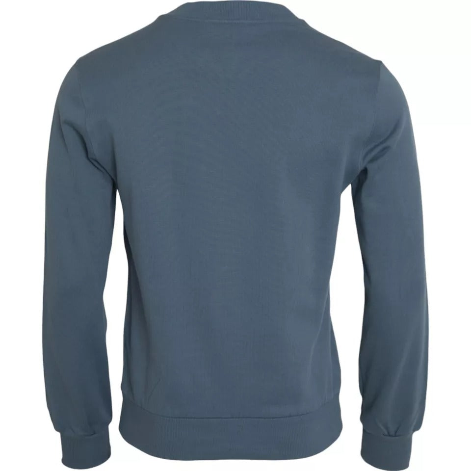 Pull ras du cou en coton bleu avec patch logo Dolce &amp; Gabbana pour homme
