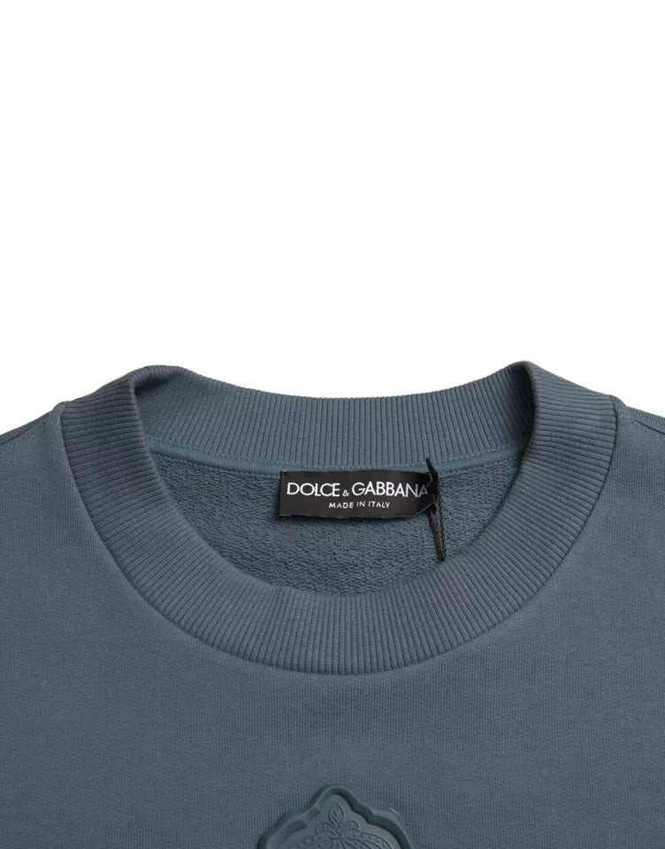 Pull ras du cou en coton bleu avec patch logo Dolce &amp; Gabbana pour homme