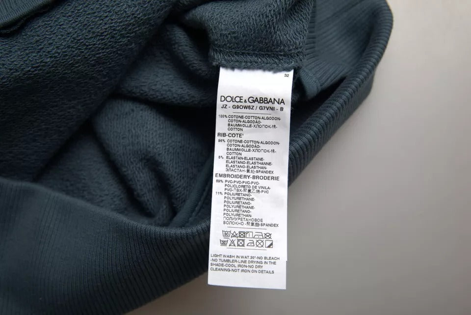 Pull ras du cou en coton bleu avec patch logo Dolce &amp; Gabbana pour homme