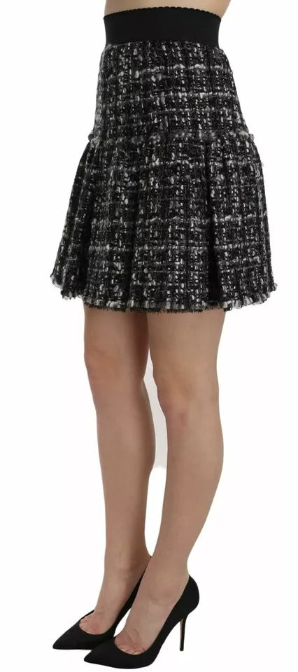 Mini-jupe en laine noire à carreaux et volants Dolce &amp; Gabbana