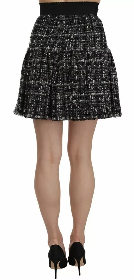 Mini-jupe en laine noire à carreaux et volants Dolce &amp; Gabbana