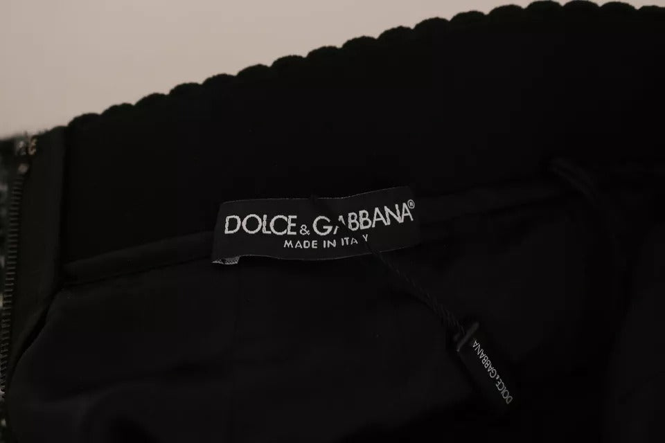 Mini-jupe en laine noire à carreaux et volants Dolce &amp; Gabbana