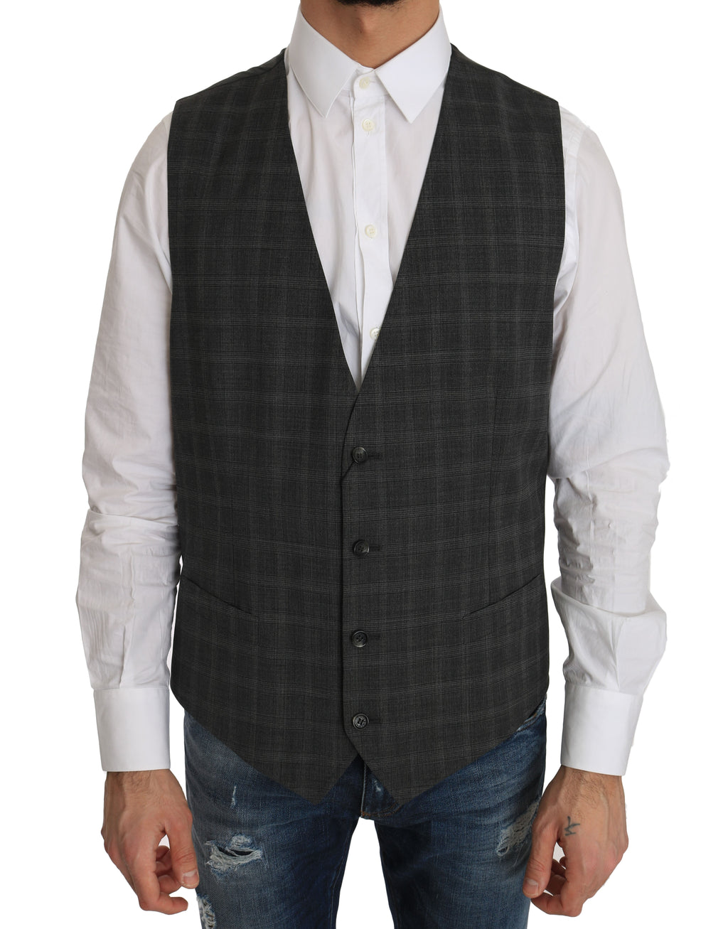 Dolce &amp; Gabbana : élégant gilet en laine à carreaux pour l'homme urbain