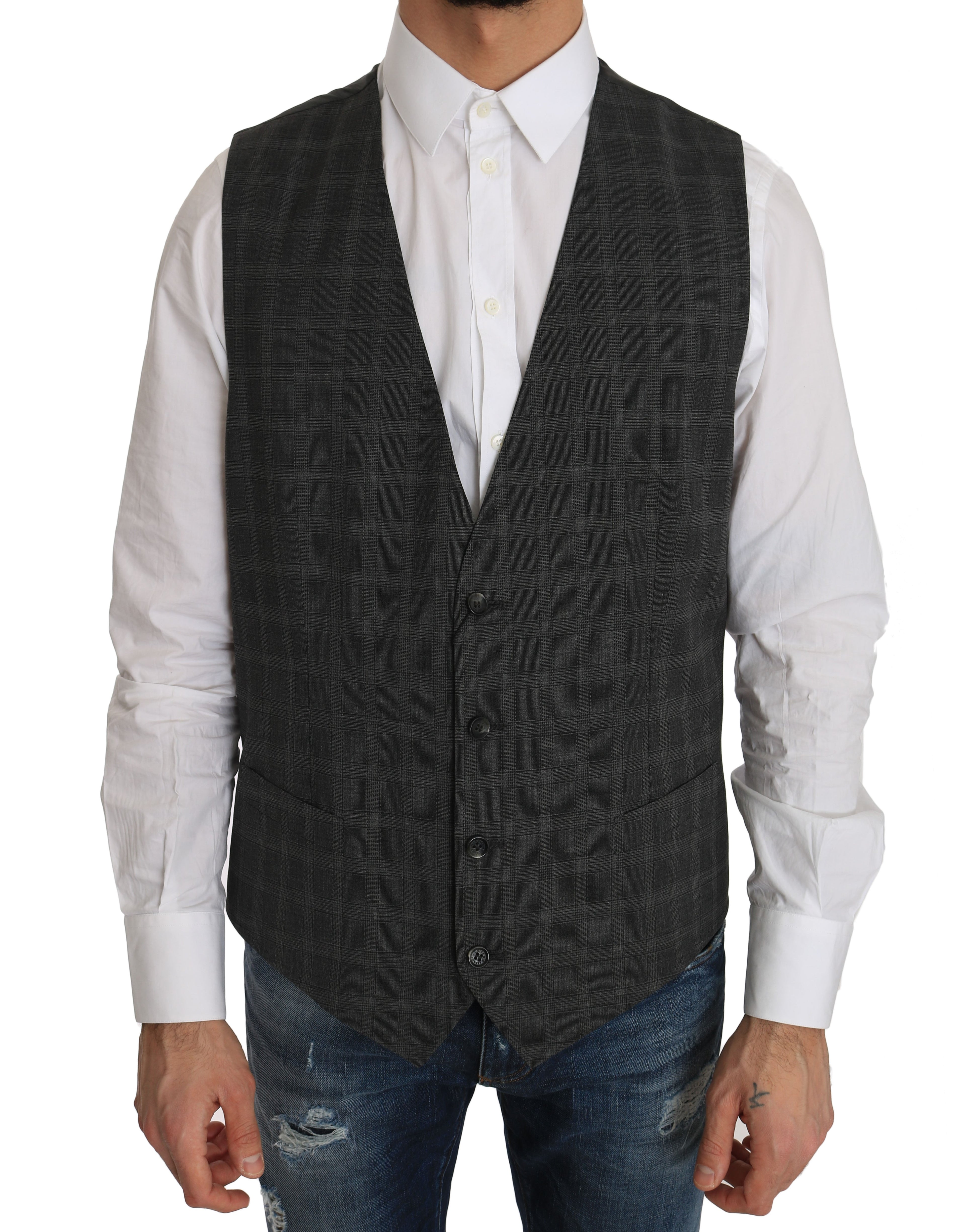 Dolce &amp; Gabbana : élégant gilet en laine à carreaux pour l'homme urbain