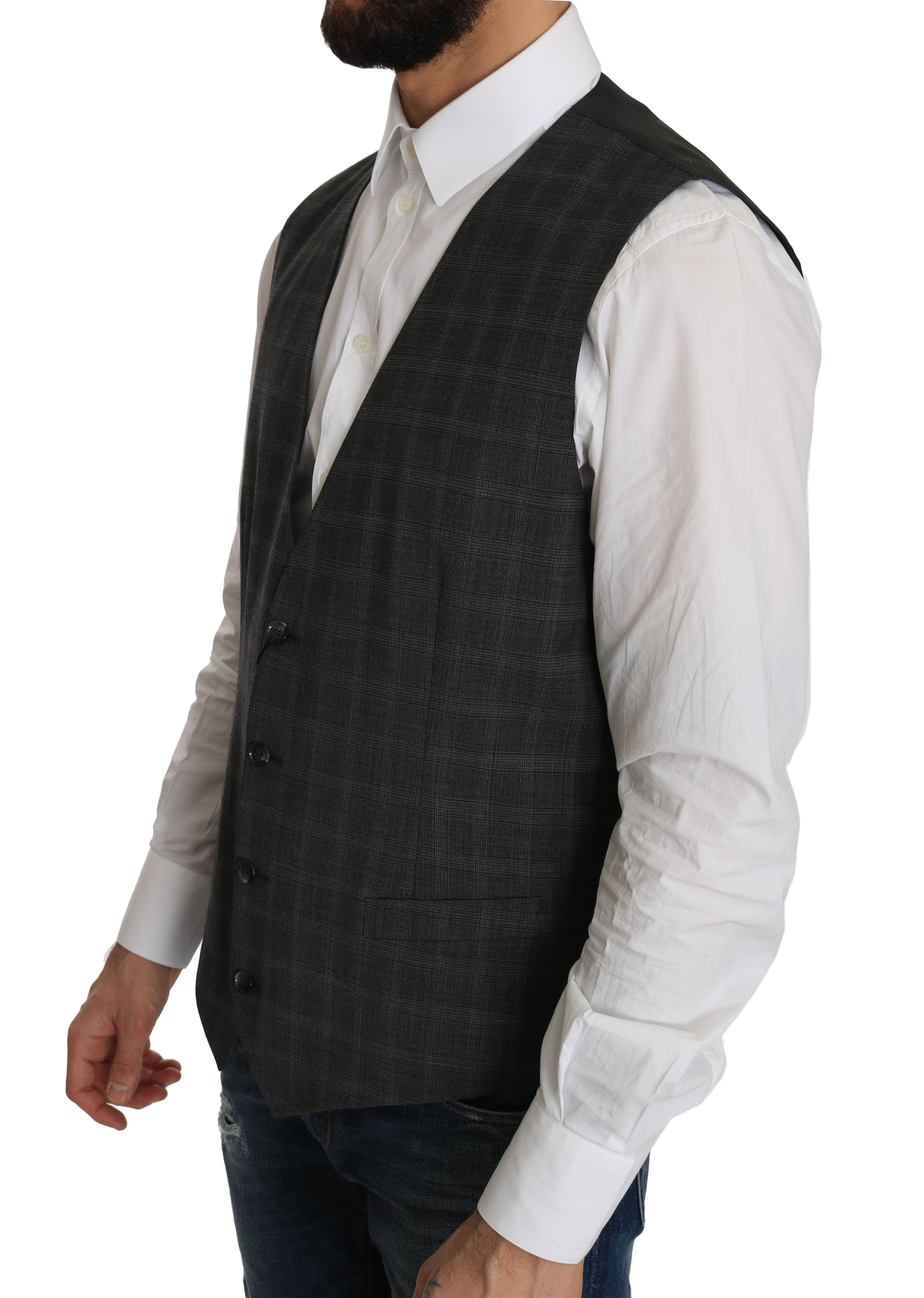 Dolce &amp; Gabbana : élégant gilet en laine à carreaux pour l'homme urbain