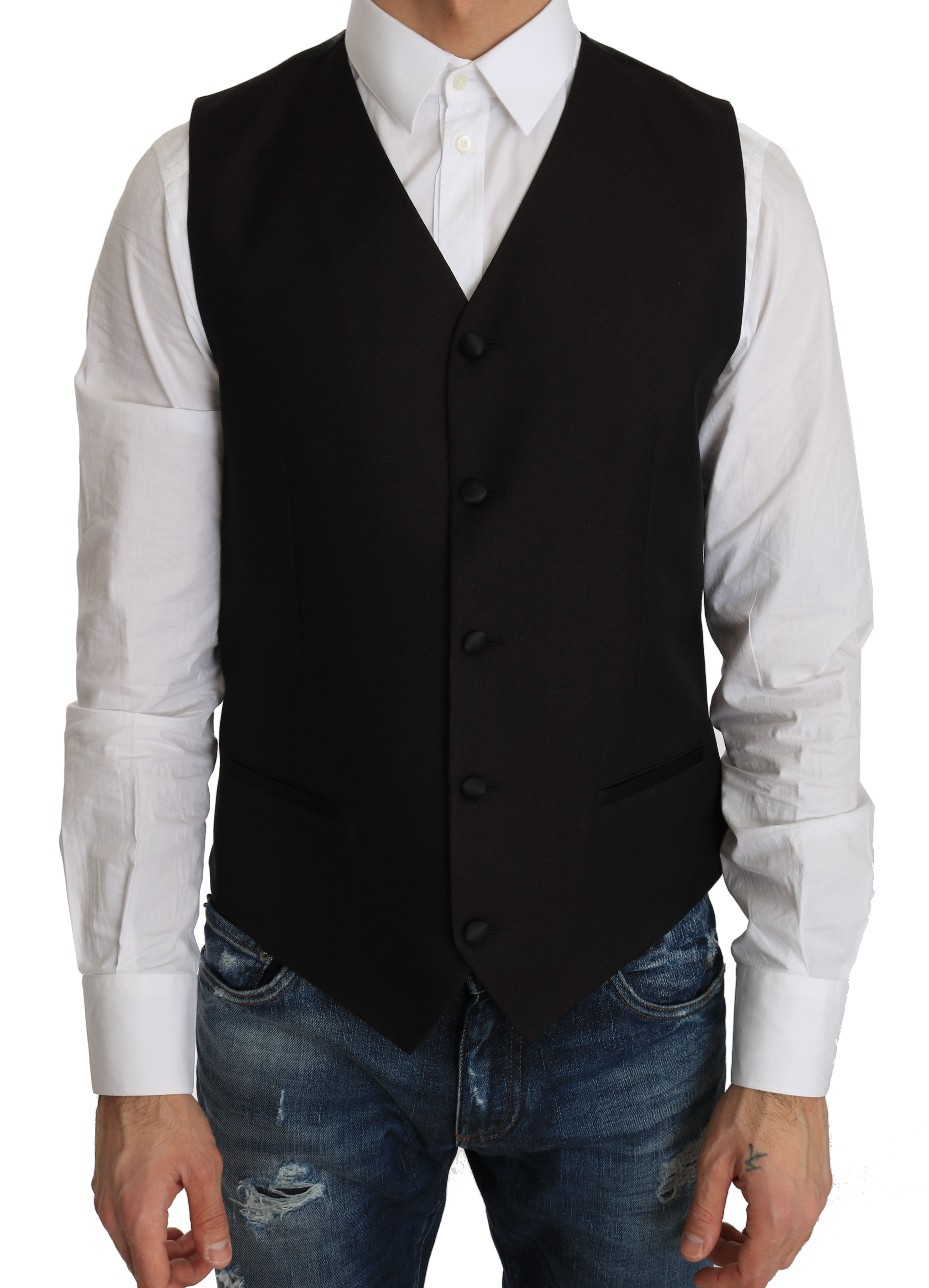Dolce &amp; Gabbana Élégant gilet formel en soie mélangée noire