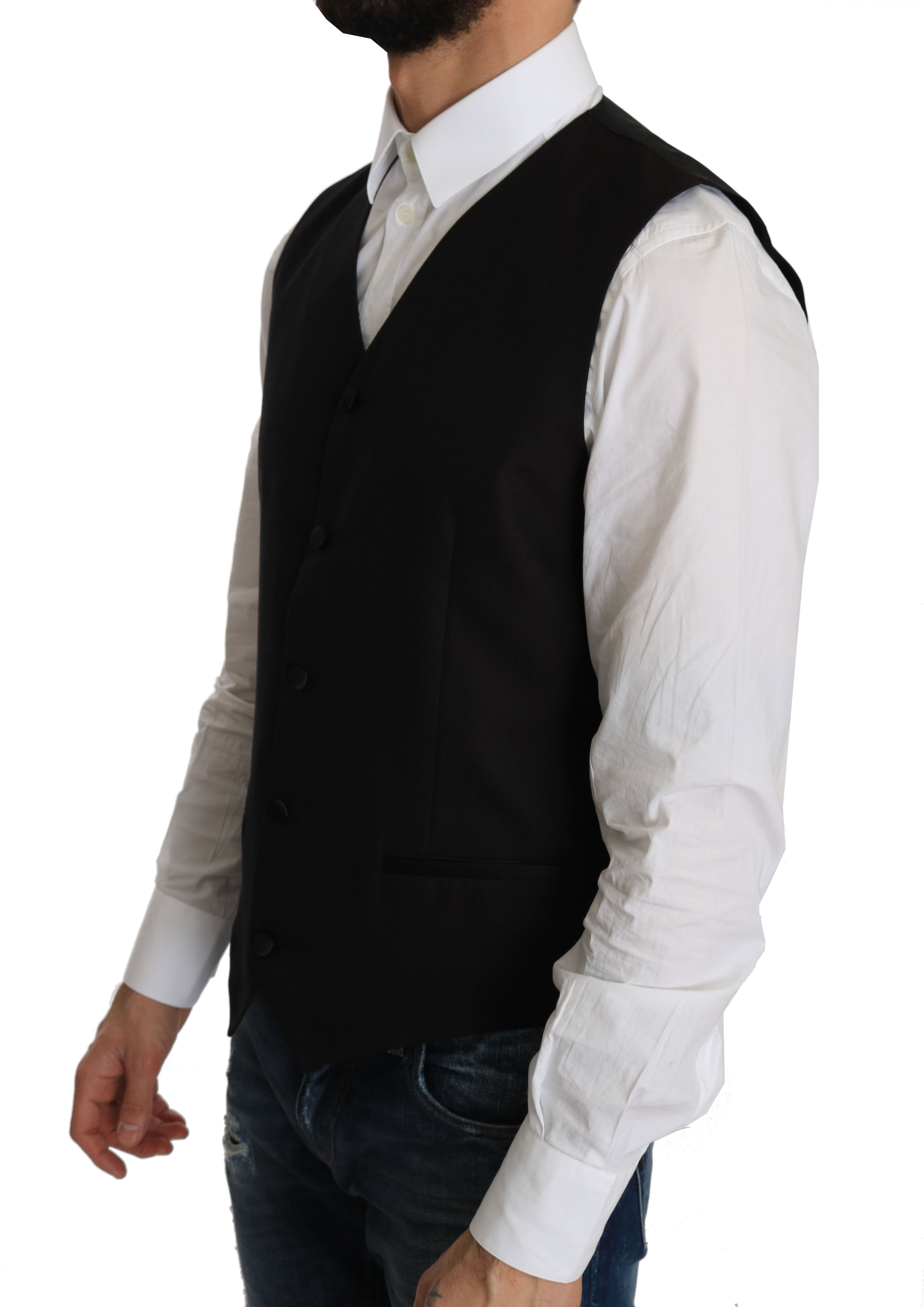 Dolce &amp; Gabbana Élégant gilet formel en soie mélangée noire